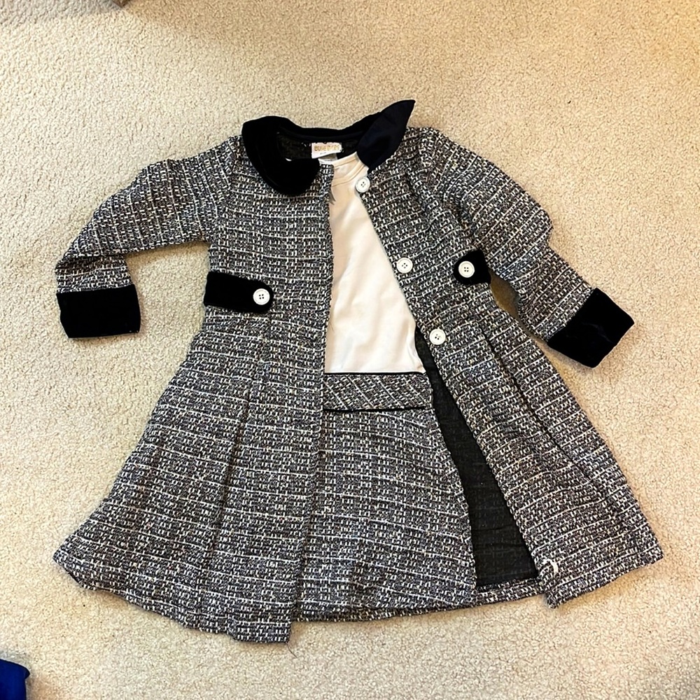 Gray long girls coat and dress set